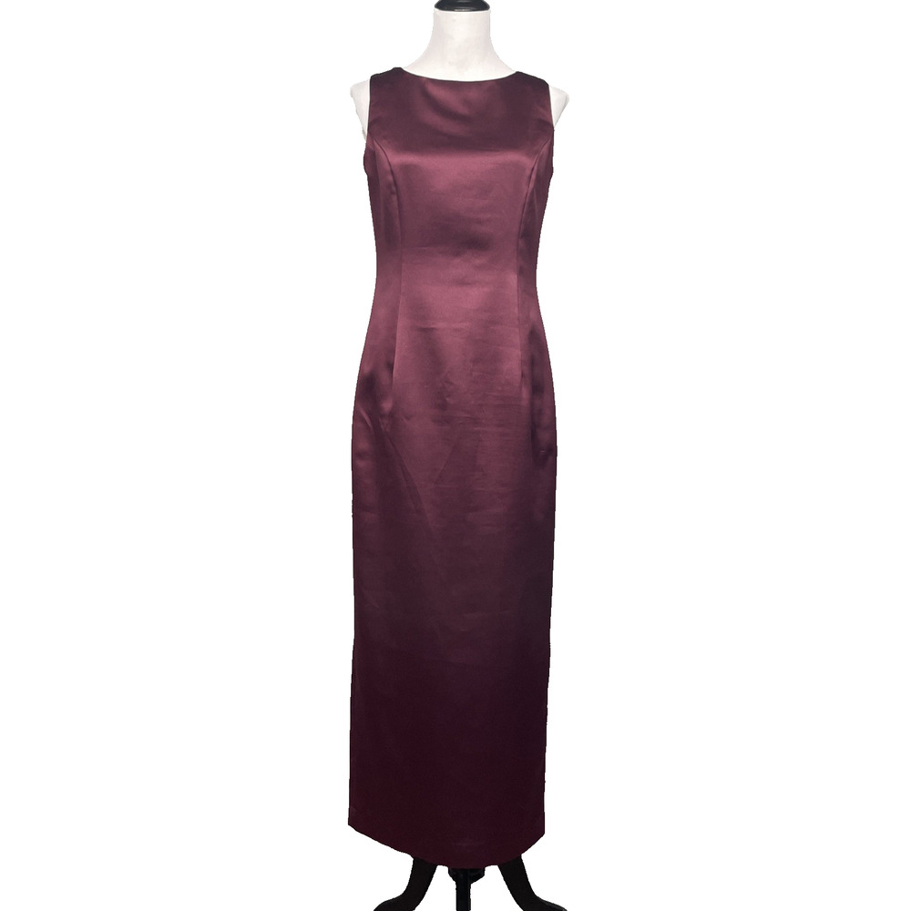 VTG Jessica McClintock Bridal Burgundy Satin Maxi Dress Sz 10 USA Made Formal